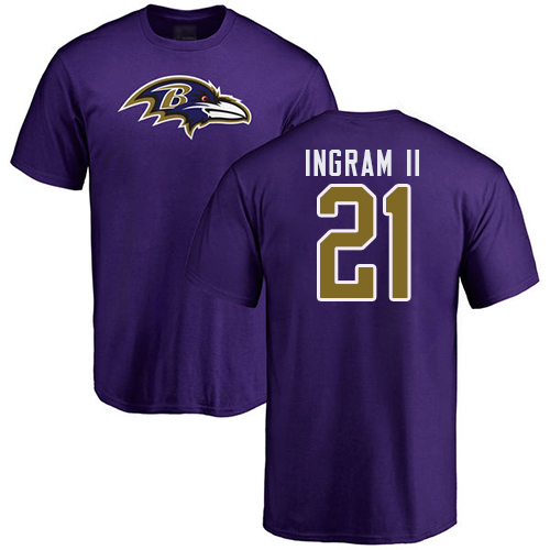 Men Baltimore Ravens Purple Mark Ingram II Name and Number Logo NFL Football #21 T Shirt